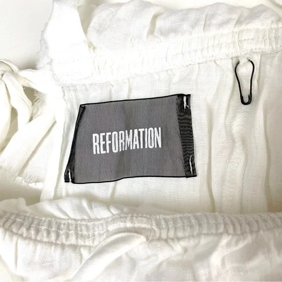 Reformation 100% Linen Ruffled Tie Back Top White Medium - Picture 8 of 12